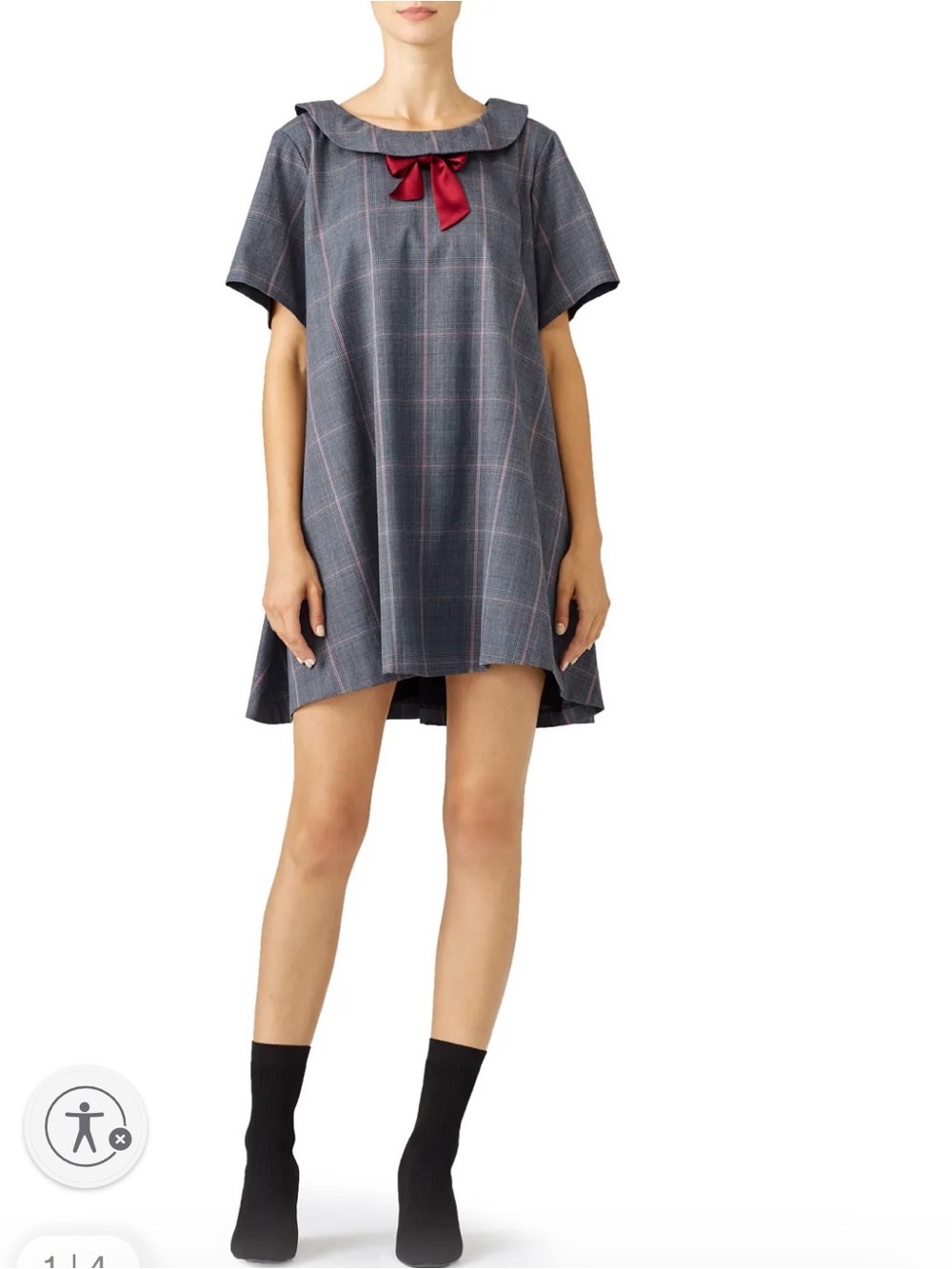 Viva Aviva designer plaid round collar swing gray dress women’s size 4 s small